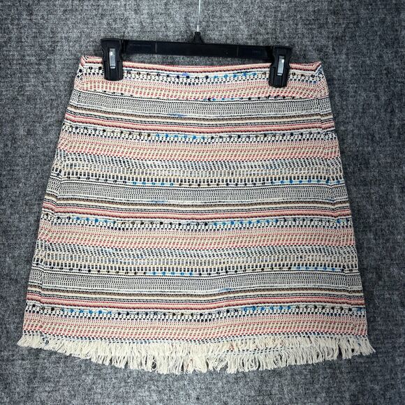 LOFT Skirt Womens 4 Beige Woven Knit Fringe Mini Short A-Line‎ Casual Festival - Picture 1 of 8